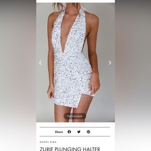 ZURIE PLUNGING HALTER MINI DRESS SEQUIN WHITE XS worn once